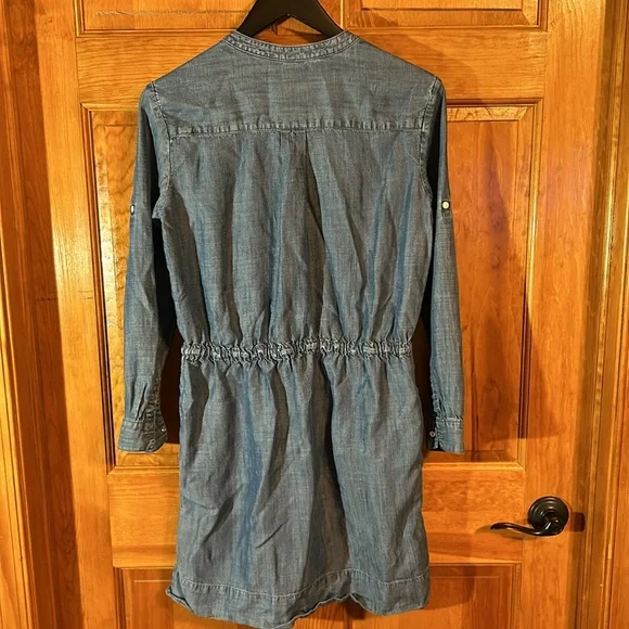 Gap Women’s chambray Long Sleeve Dress w/ elastic waist w/Drawstring size Small - Picture 7 of 8
